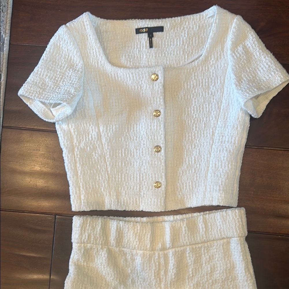 Maje White Textured Set - Crop Top and Pants